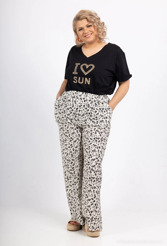 T-shirt col v avec strass "I LOVE SUN" en coton